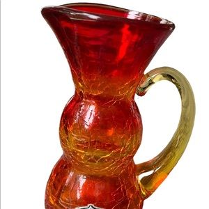 Vintage Hand Blown Amberina Crackle Glass Rainbow Art USA AS IS 4 in.
